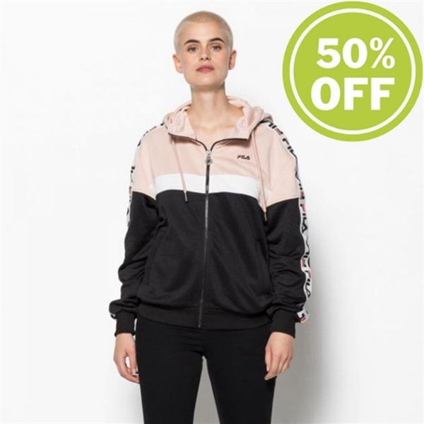 Fila Teela Track Zip Track With Zipper Women's Hoodies - Rose/Black/White,NZ 46-50674